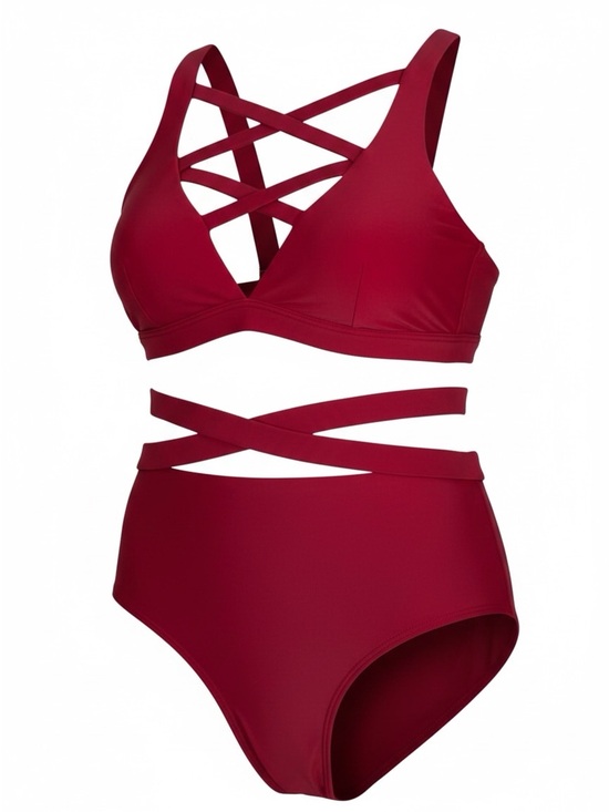 SHEIN Other - Shein Raspberry Red Lined Two Piece Strappy Sexy Bikini Set NWT